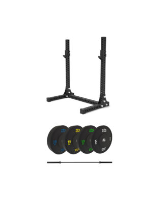 ata Squat Rack + Pro Elite Bumper Plate Pakke 100KG + ata XF Bar